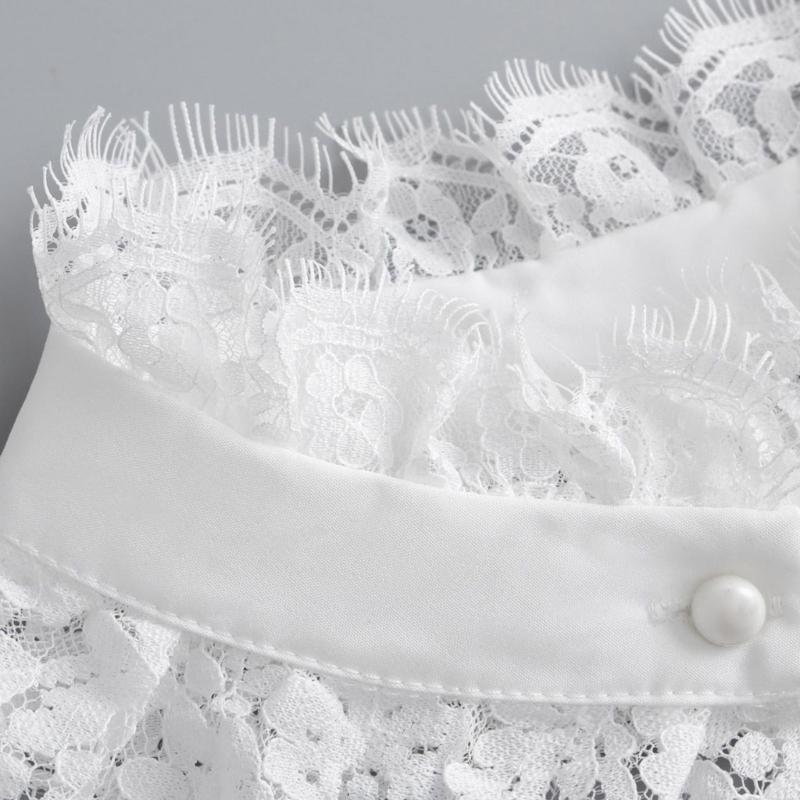 Women Faux Collar Eyelash Flower Lace Detachable Blouse Collar Necklace with False Sleeves Cuffs Set Clothing Accessory