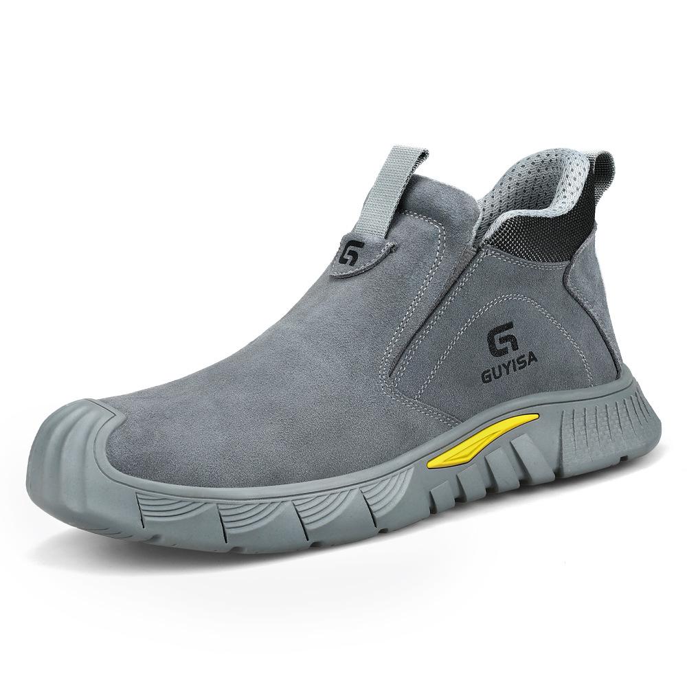 Men's Breathable Suede Summer High-Top Welding Shoes: Anti-Smash, Anti-Puncture, Anti-Slip, Wear-Resistant, and Comfortable.