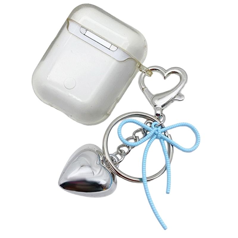 Sweet Bowknot Heart Keychain Pendant Lovely Hanging Decorations Keyring Charm for Purse Bag Backpack Handbag Ornament
