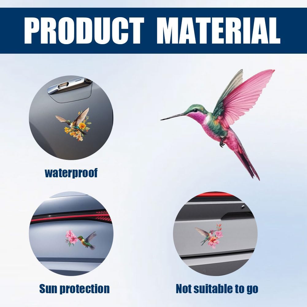 5 Styles Birds Car Stickers 6.1x5.83 Inches Hummingbird Vinyl Decals Beautiful Vibrant Colored Bird Flower Plastic Decoration Decals for Auto Cars