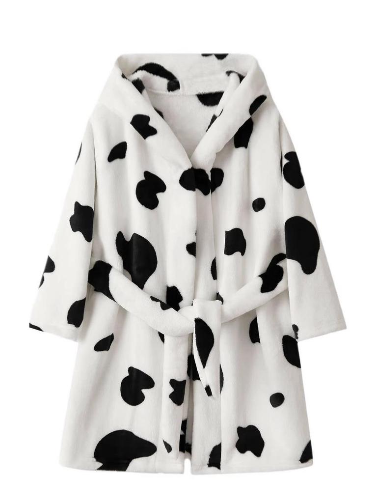 Children's Hooded Rainbow Horse Fleece Bathrobe – Thick, Warm, Autumn/Winter Print