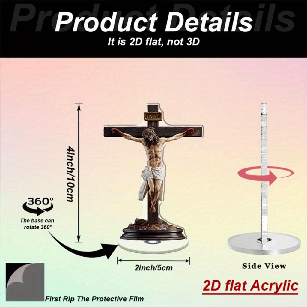 2D Flat Christian Jesus Cross Tabletop Decor,Religious Acrylic Ornament for Church Home Office,Creates Tranquil Atmosphere for Meditation Prayer Room