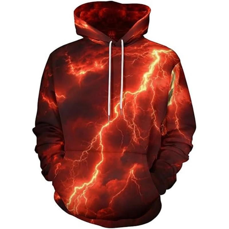 Unisex Fast Food Burger Pizza Fries Chicken Print Hoodie Black Base Long Sleeve Casual Street Pullover Sweatshirt