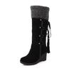 Fur Collar Cross Strap Autumn and Winter Cotton Boots High Boots Slope Heel Casual Boots Snow Boots TH