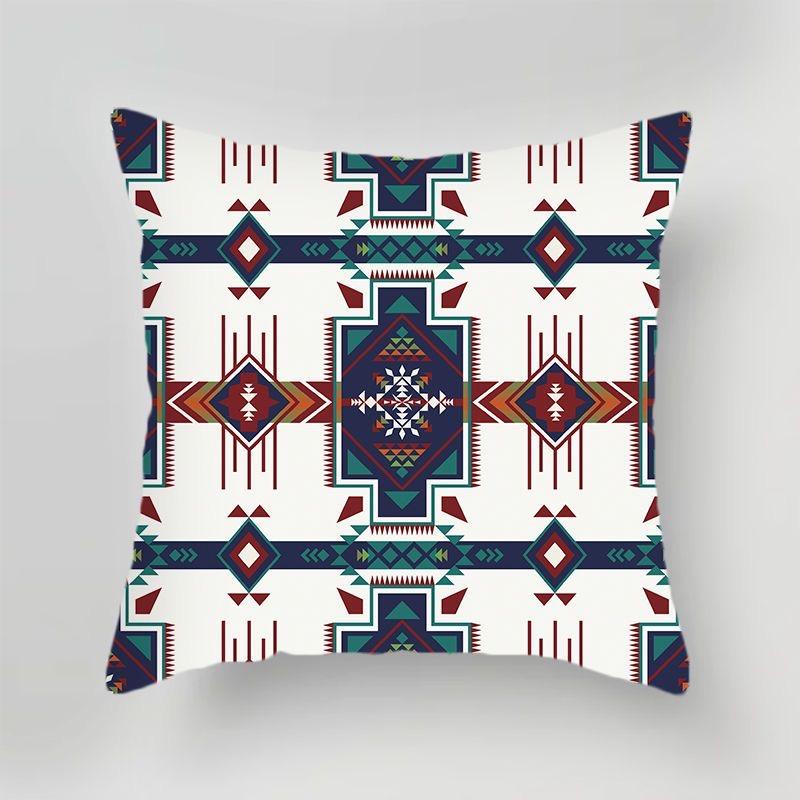 Ethnic Style Geometric Pattern Square Polyester Pillowcase Sofa Living Room Cushion Cover Bedroom Bedside Pillow Cover