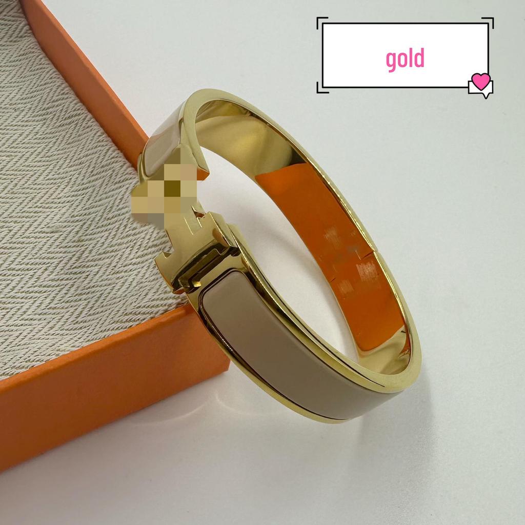 H Letter 12MM Enamel Titanium Steel Bracelet - European & American Fashion Bangle