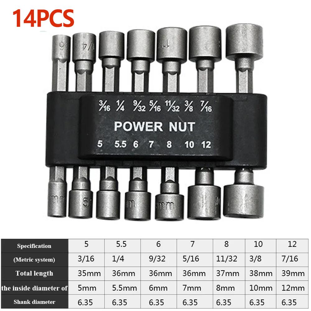 9/14pcs 5mm-13mm Hex SocketS Sleeve Nozzles Nut Driver Set Screwdriver Set Bits Sets Tools Power Nuts Driver Socket