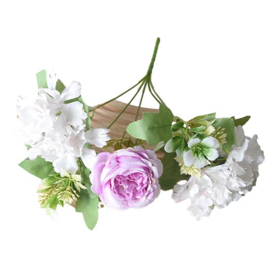 Mixed Artificial Flower Bouquet Faux Silk Rose Hydrangea Flowers with Stem Fake Wedding Bouquet for Bridal Floral Arrangement Home Table Centerpiece