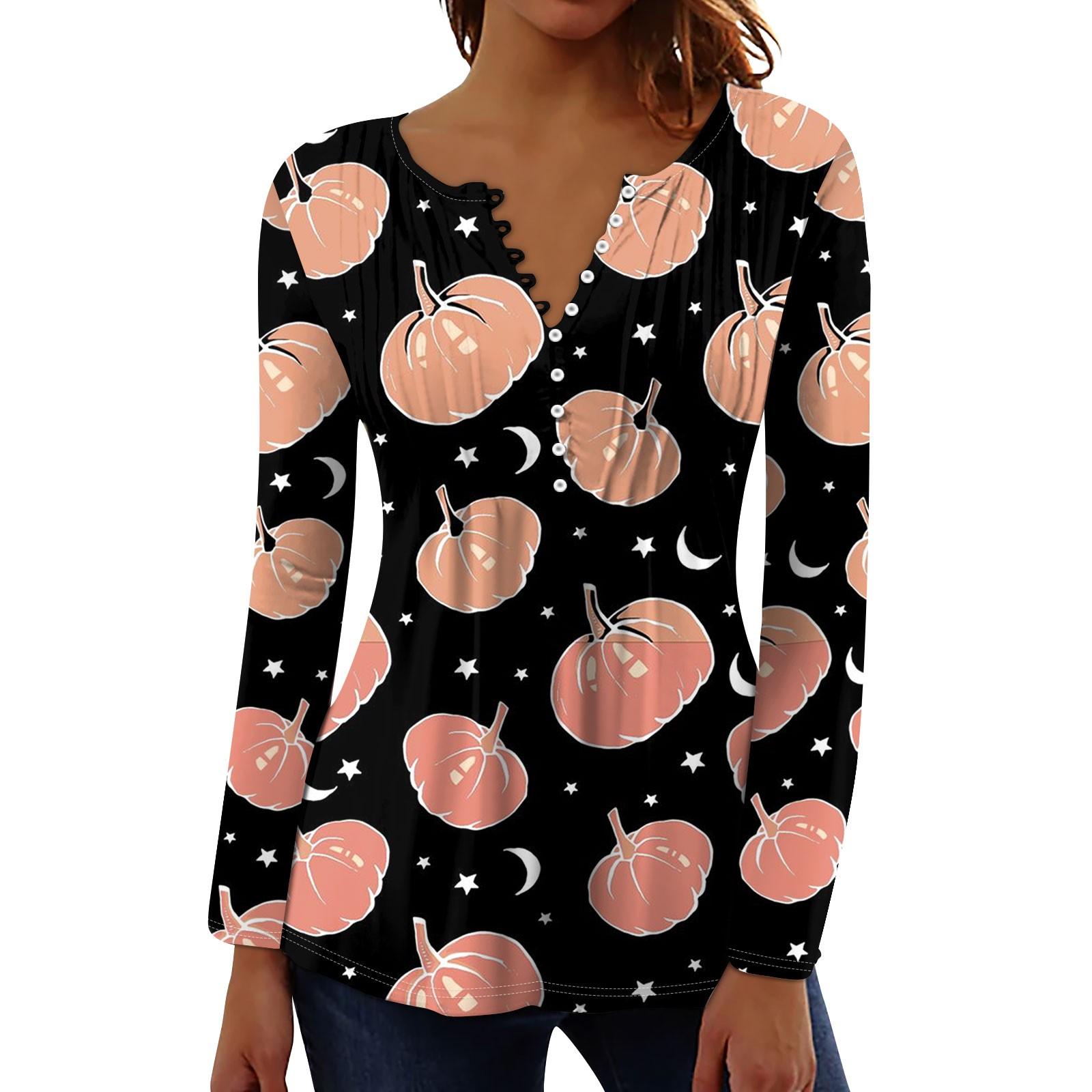 

Женский топ с длинными рукавами и плиссированным воротником на пуговицах с принтом Хэллоуина, весна-осень XL розовый