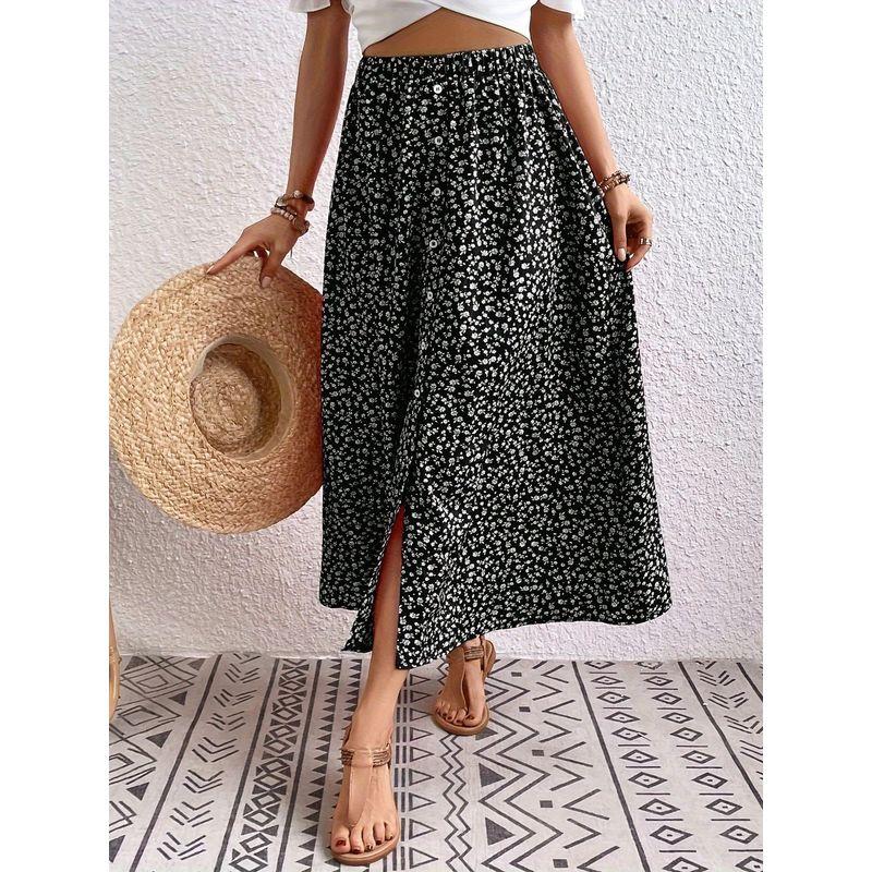 

Богемный стиль Модный Маленький цветочный Эластичный С высокой талией Однобортный С разрезом Элегантная Юбка средней длины Длинная юбка 5 цветов Размер 5 Mixed Color L