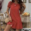 New European and American polka dot loose short skirt, round neck lotus leaf hem French casual vacation temperament dress