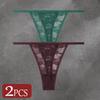 FINETOO 2 Stück/Set Damenunterwäsche Spitze Durchsichtige Unterhosen Sexy Atmungsaktiv Ausgeschnitten G-String Tanga Damen Niedrige Taille Sexy Dessous
