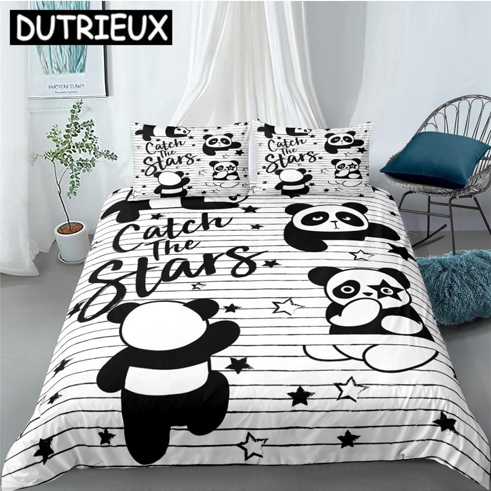 Cartoon Cute Panda Polyester Bedding Sets Child Kids Covers Boys Bed Linen Set For Teens King Size Bedding Set