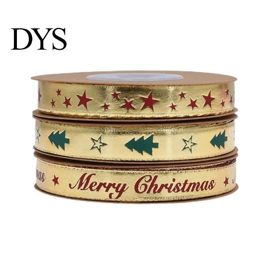 Seasonal Foil Ribbon for Party Decor Christmas Gold Ribbon, Merry Decorative Fabric Glittering Text Holiday Gift Packing, Xmas Decorations Stamping