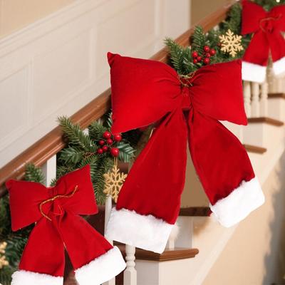Creative Christmas Bow Decoration S/M/L Soft Velvet Bowknot Hanging Pendant DIY Cotton Padded Flocking Bow Decoration