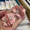 French Retro Design Dripping Oil Pink Peony Flower Stud Earrings Women'S White Rich Flower Earrings Women'S