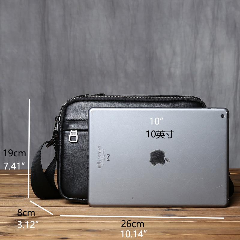 NZPJ Casual Leather Men Shoulder Bag Natural Cowhide Messenger Bag Large Capacity Business Solid Color Backpack for 10-inch Ipad