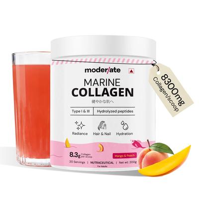 Moderates Meereskollagenpulver für Frauen, mit Glutathion, Typ 1 & 3 Hydrolysierte Kollagenpeptide, Hyaluronsäure, Biotin, Vitamin C, Mango