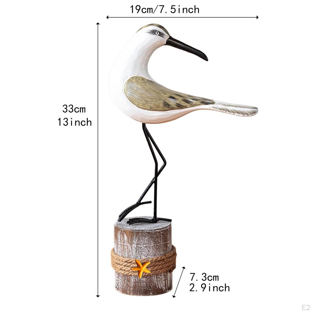 Wooden Seagull Figurine Coastal Decor Craft Bird Statue Mediterranean Design for Bathroom Dining