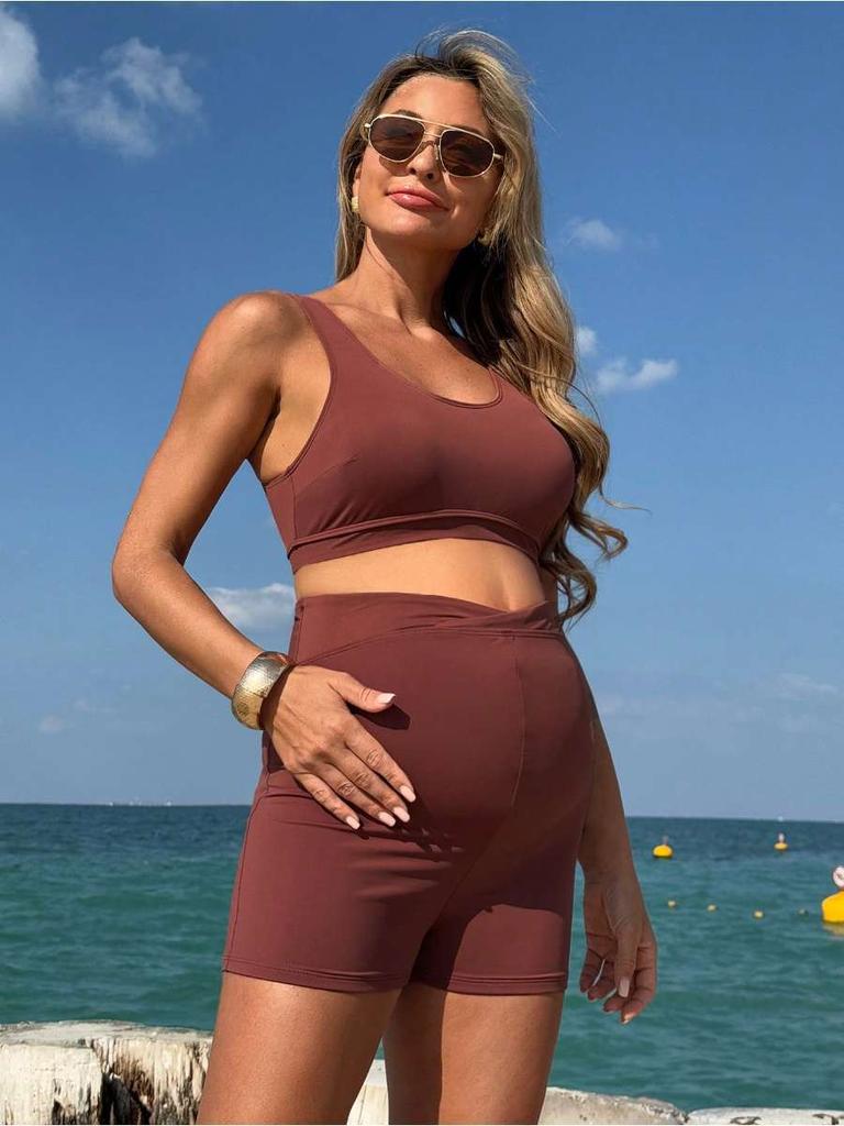 Bañador de una pieza para mujer embarazada con soporte abdominal y color liso para vacaciones en la playa y ropa de playa