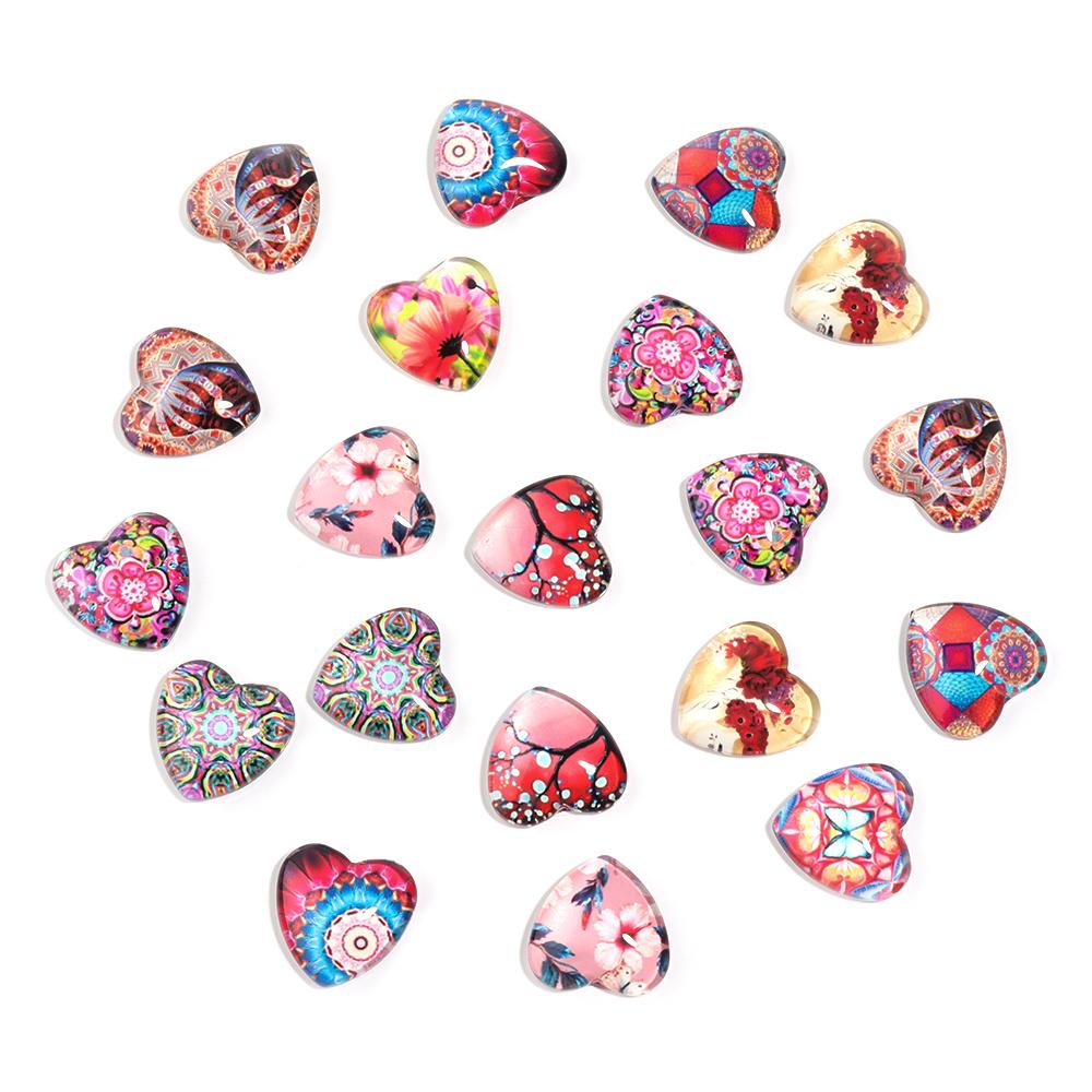 

10 шт./лот Красный Цветок Животный Узор Стеклянный Кабошон Кабошон в Форме Сердца Для Изготовления Украшений Своими Руками Браслеты Подвеска Кольцо Принадлежности 10mm
