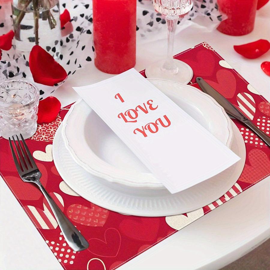4pcs Buffalo Plaid Red Heart Placemats - Red & Checkered Suitable for Handwashable Table Mats for Wedding, Anniversary, Valentine' Day