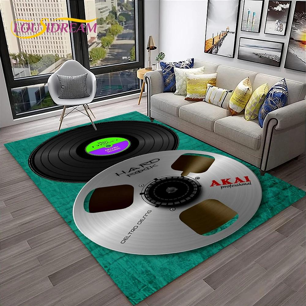 Music Art 3D Vinyl Record Retro Carpet Rug for Home Living Room Bedroom Sofa Doormat Decor,Kid Play Area Rug Non-slip Floor Mat