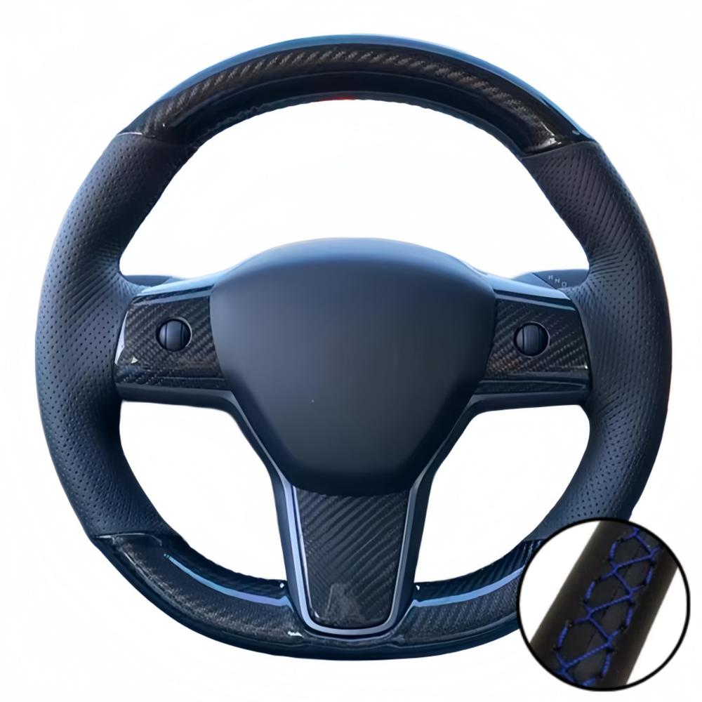 Car Accessories Hand Stitched Black Non-slip Carbon Fiber Leather Model Y 2017- Steering Wheel Cover For Tesla Model 3