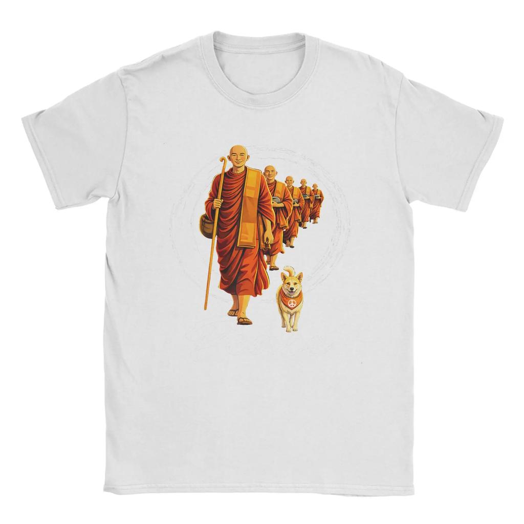 Walk for Peace Buddhists Monks Peace Aloka Dog T-Shirt Summer Cotton T Shirts Adult Fashion Tshirt Short-Sleeve Streetwear Tops
