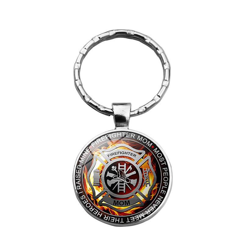 Sleek Rescue Firefighter Emblem Keychain Gemstone Zinc Alloy Key Ring For Men And Women