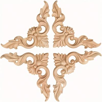 4 Pieces Blank Wooden Inlays, Small Wooden Corner Flower Carving Decoration For Mirrors Cabinets Walls Closets DIY Art Projects