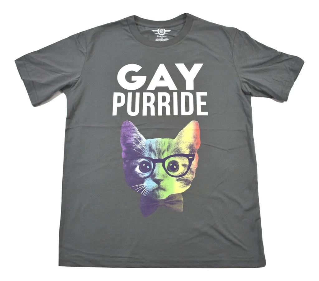 Mad Engine Mens Gay Purride LGBTQ Rainbow Shirt Kitten Cat New XS-2XL