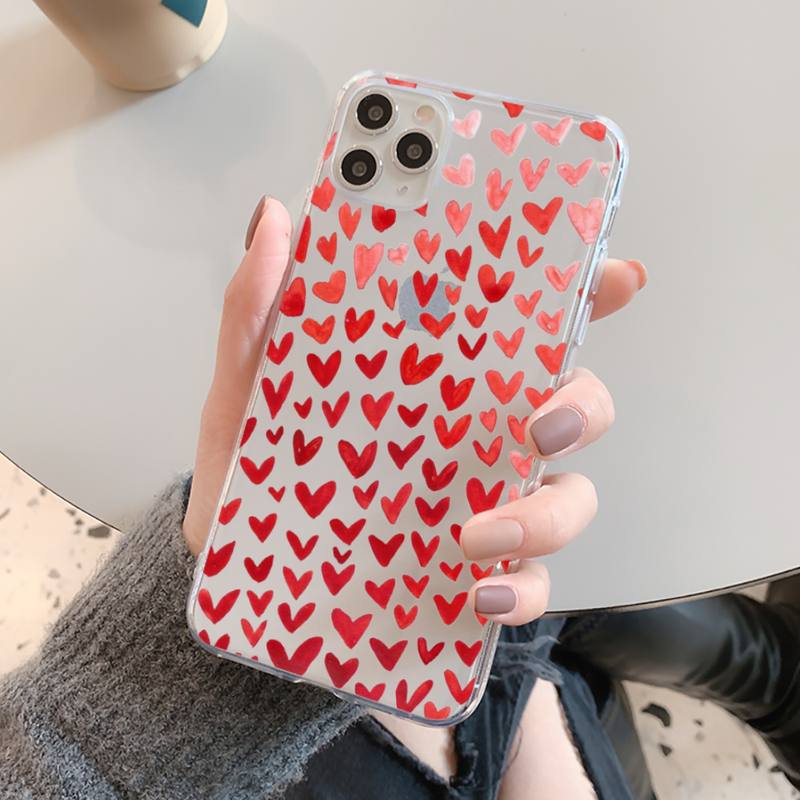 FHNBLJ Love Heart Phone Case For iPhone 14 13 12 11 Pro Max Mini X Xs XR 6 7 8 Plus SE 2020 Transparent Case