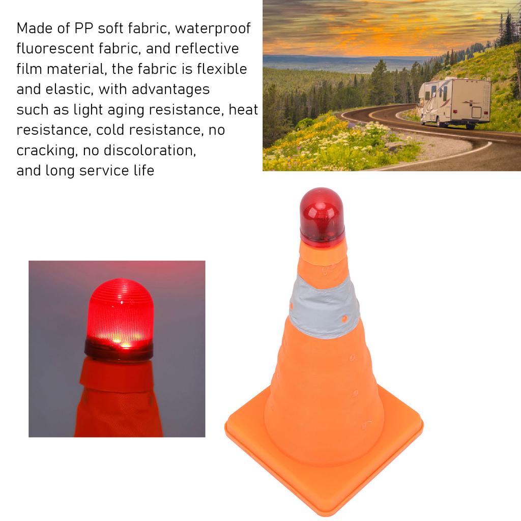 Traffic Safety Cone 30x19x19cm Collapsible Portable Reflective Parking Cone with LED Warning Light