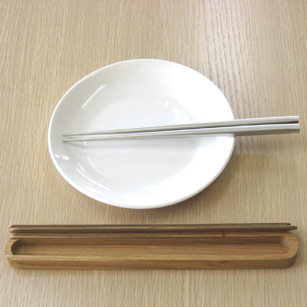 Nagao Stainless with Chopstick Case Tsubame-Sanjo Chopsticks, 18-8 Steel, Matte, 22cm,