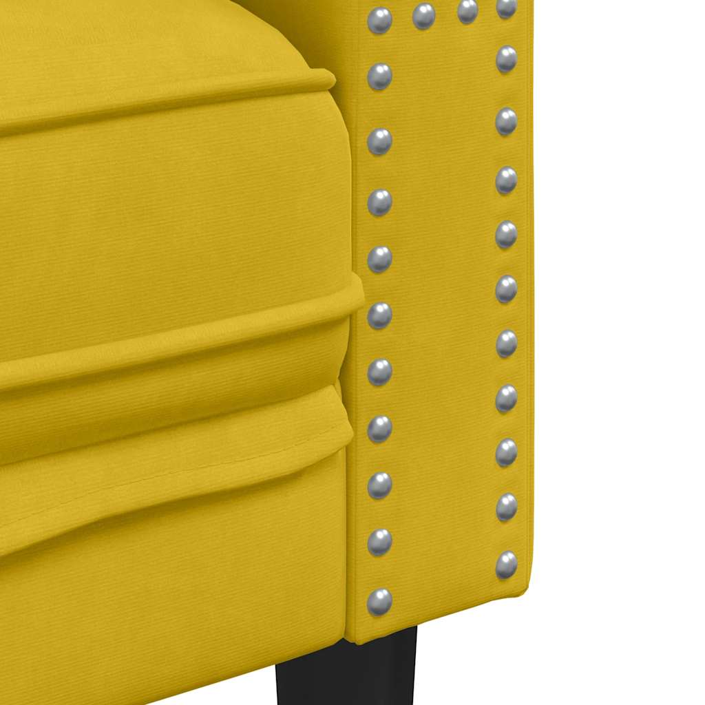 3 Piece Chesterfield Sofa Set with Neck Pillows Yellow Velvet