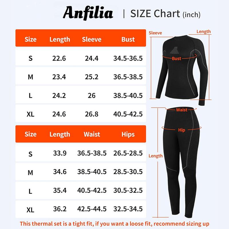 Anfilia Women Ski Thermal Underwear Set Quick Dry Anti-static High Elastic Tight Seamless Warm Base Long Johns