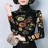 Women's Fall and Winter Lining Thin Velvet Warm Pullover High Neck Printed Long Sleeve Office Bottoming Pullover Large Size Pullover Tops