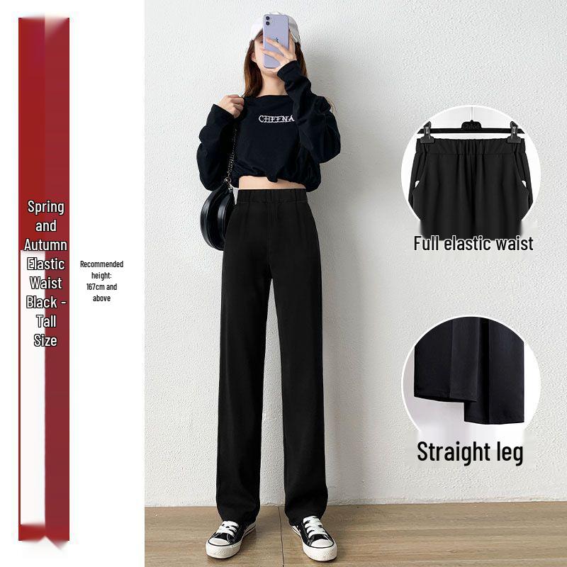 Women s Slim Fit High Waist Petite Black Draping Straight Leg Trousers (Spring/Summer 2026) 3XL 131-140 lbs