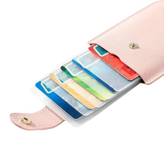 Faux Leather Card Holder Large Capacity Pull-out 6 Slots Solid Color Button Slim Minimalist Portable Business Card Bank Card Driver