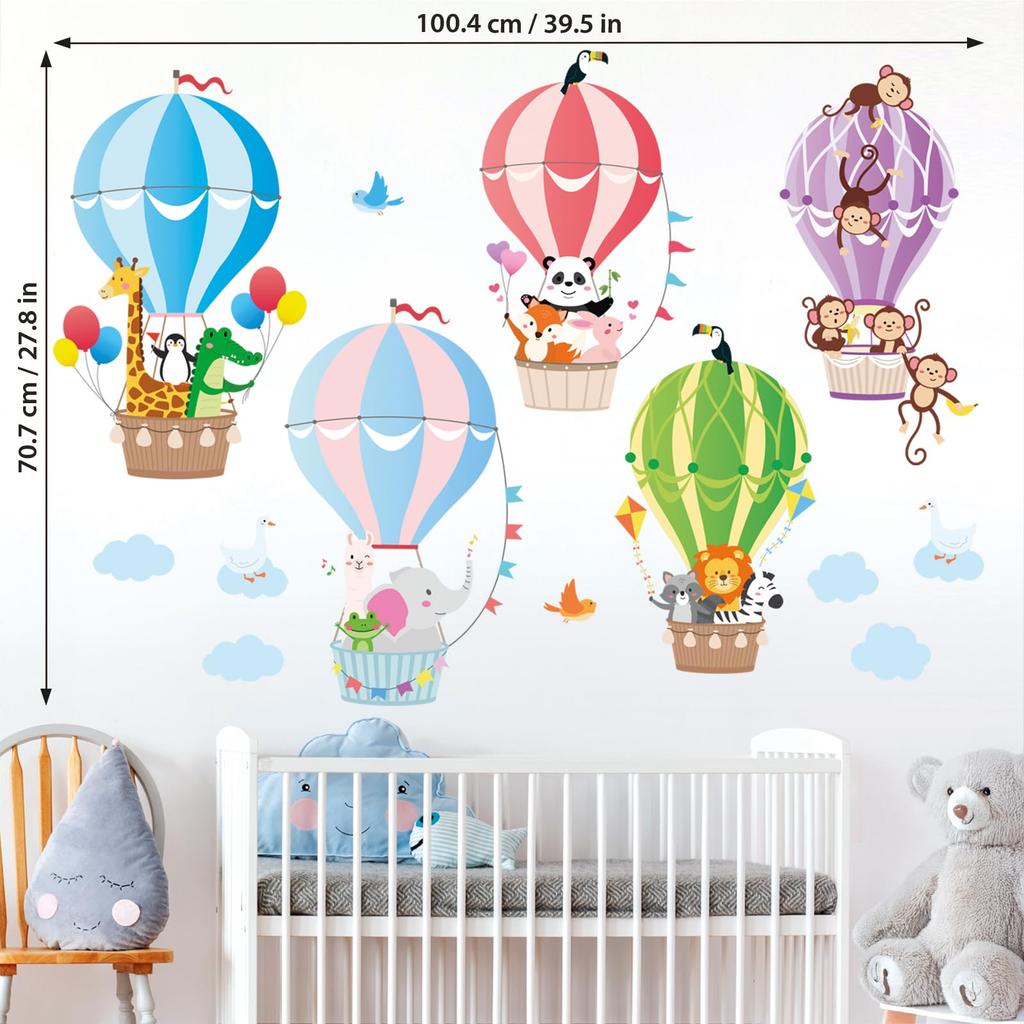 DECOWALL Animals and Hot Air Balloon Wall Stickers Giraffe Removable - Panda, Lion, Elephant, - Colorful, (SG2-104)