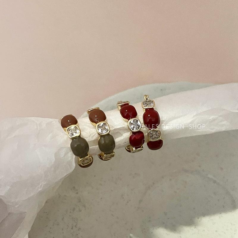French Retro Drip Glaze Zircon Hoop Earrings - Artistic, Luxurious, Versatile