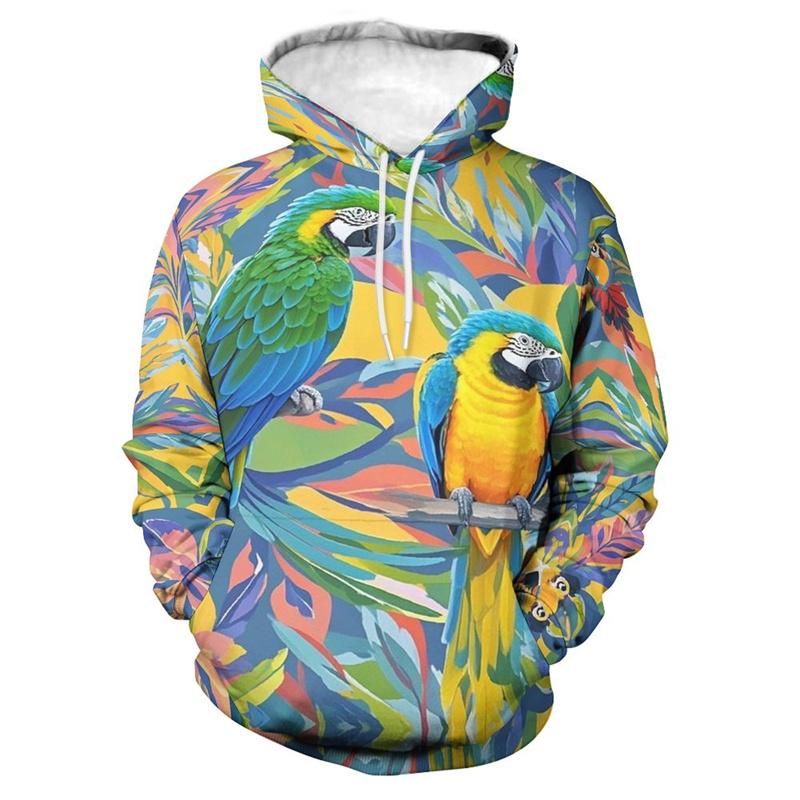 Moletom engraçado com padrão de papagaio para homens mulheres pássaros animais moletons estampados em 3D moletons casuais streetwear pulôver mangas compridas