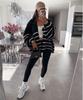 New autumn and winter sweater for women, loose contrasting stripes, reverse bone embroidery, knitted cardigan jacket for women 3583 KTB