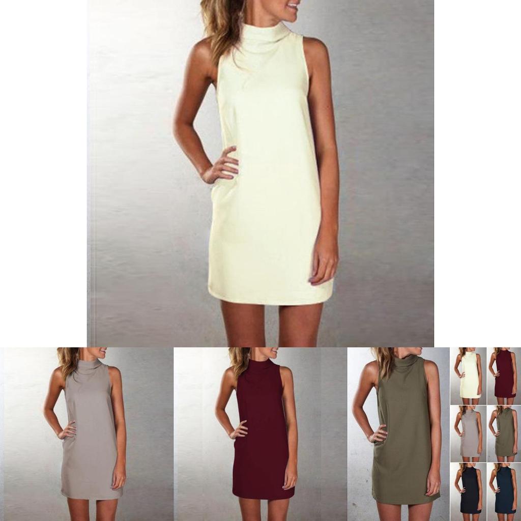New Women Summer Sexy Party Dress Elegant Sleeveless Turtleneck Mini Dress For Casual Events