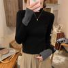 Contrasting Color Semi-turtleneck Knitted Sweater Women's Clothing Spring Autumn and Winter Slim-fit Inner Top Black Bottoming Shirt