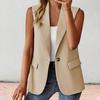 Kvinnor sommarväst Ärmlös affärsväst Kappa Enfärgad kavajfickor Enkelknapp Rak Formell OL Style Pendlingsrock