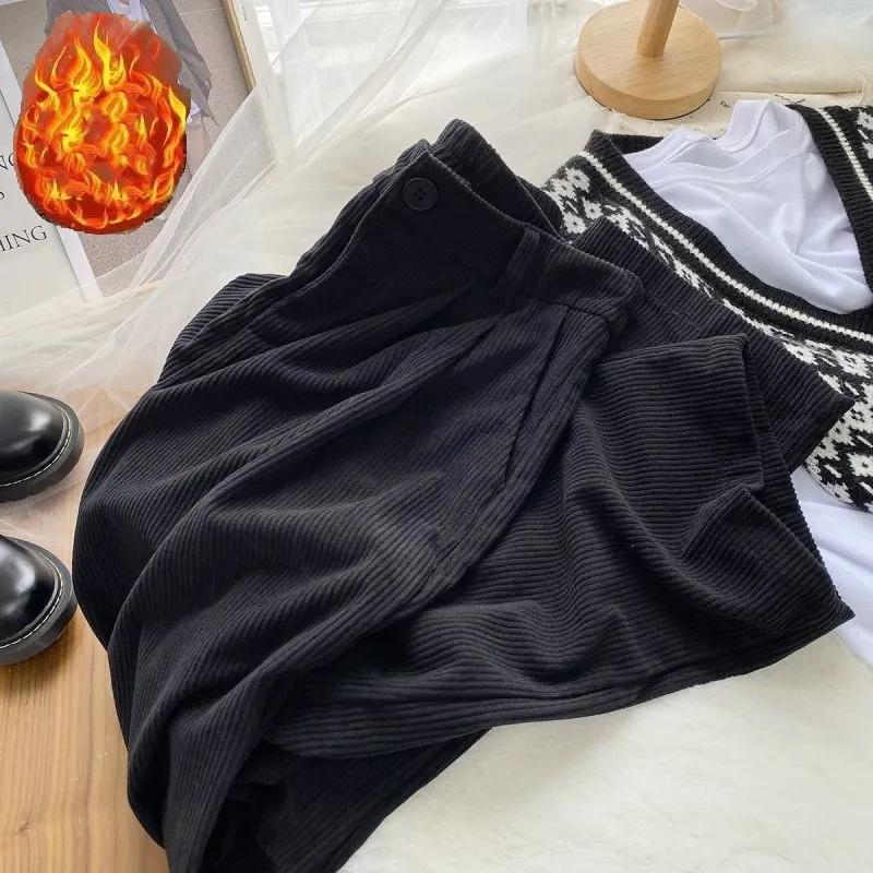 

Vintage High Waist Corduroy Pants Women Spring Fall Winter Straight Causal Full Length Trousers Korean Fashion All Match Black Pants XXL чёрный