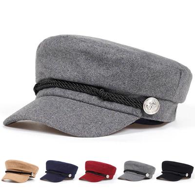 Fashion White Buckle With Rope Olid Color Navy Hat Spring Autumn Sailor Hats Ladies Beret Caps Men Flat Top Captain Military Cap