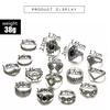 Accessories 15-piece ring set Personalized trendy openwork lotus sunflower geometric black gemstone set ring